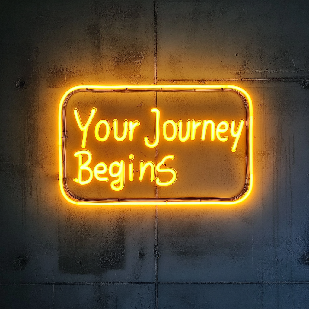 "Your Journey Begins" - Yellow Neon Sign, 18 Inches