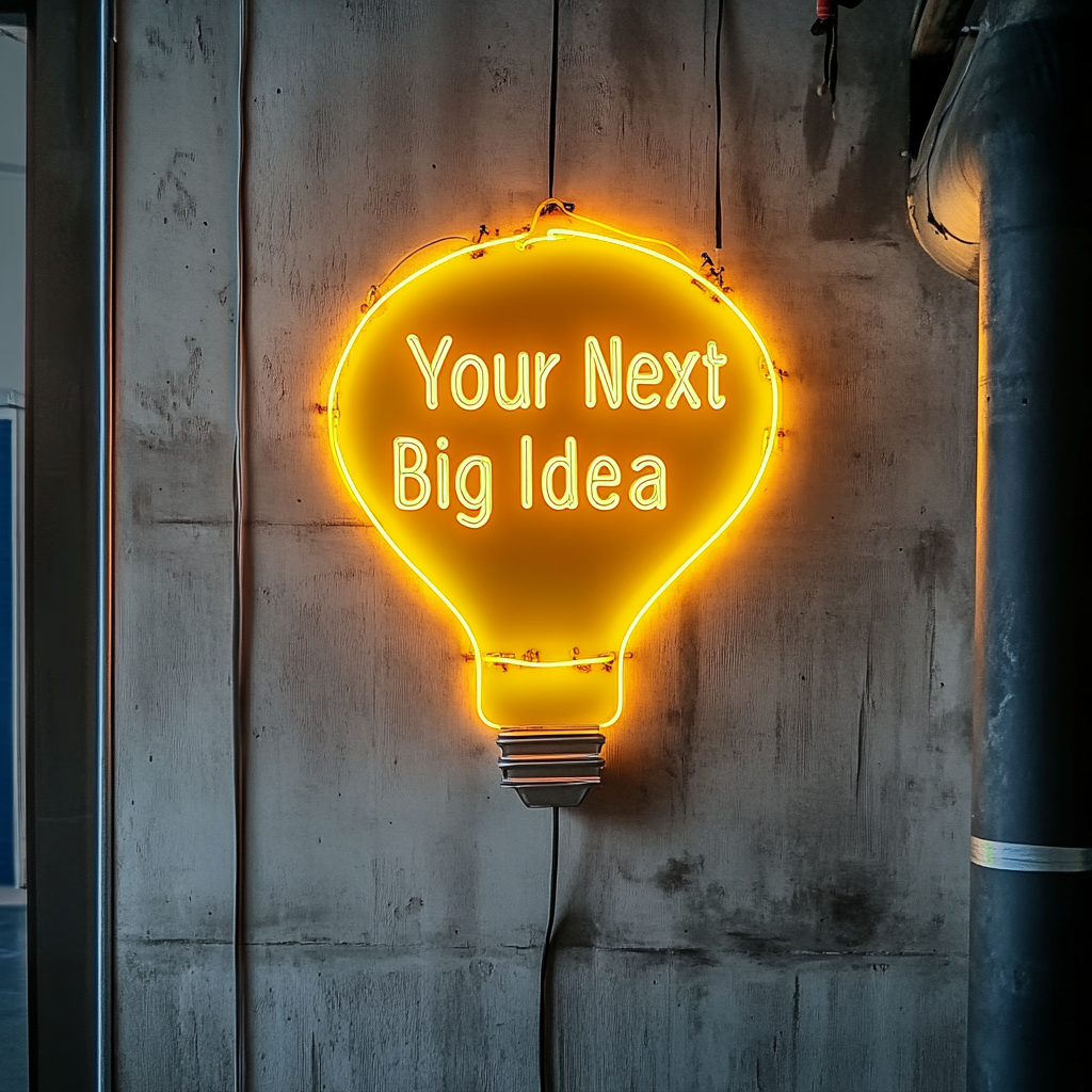 "Your Next Big Idea" - Yellow Neon Sign, 18 Inches